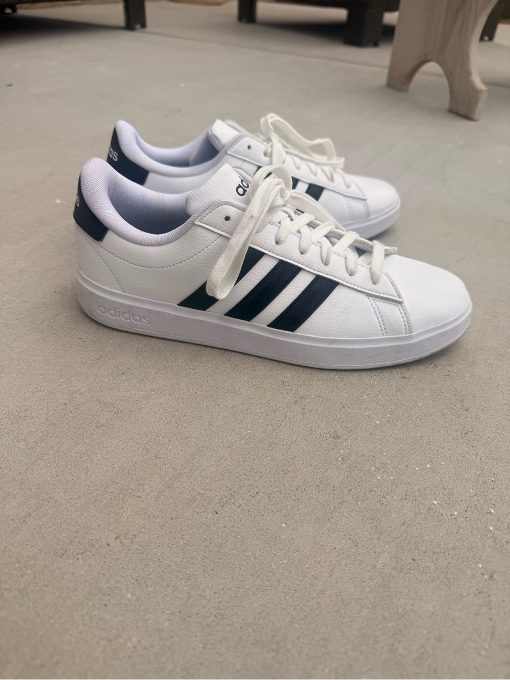adidas White Low-Top Sneakers with Navy Three Stripes